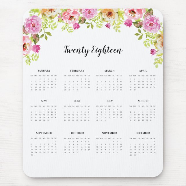 2018 Calendar Spring Flowers Mouse Pad (Front)