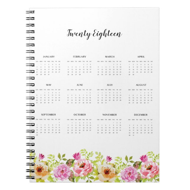 2018 Calendar Spring Flowers Notebook (Front)