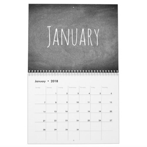 2018 Chalkboard Calendar Black and White Text