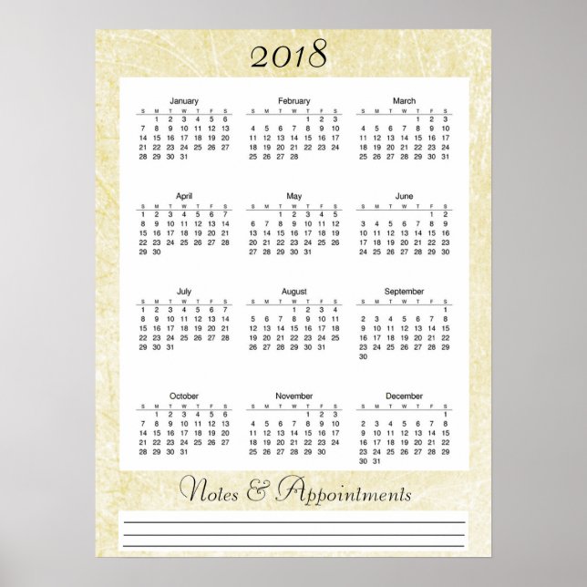 2018 Cream colored Calendar Poster (Front)