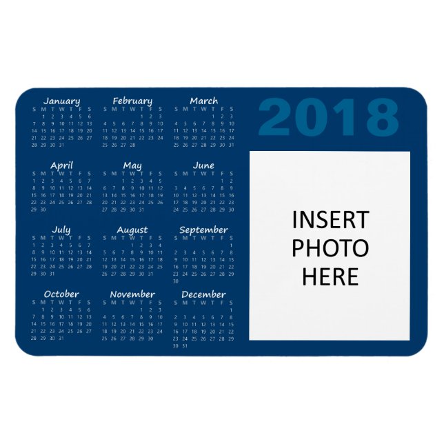 2018 Custom Photo Calendar Magnet - Blue (Horizontal)