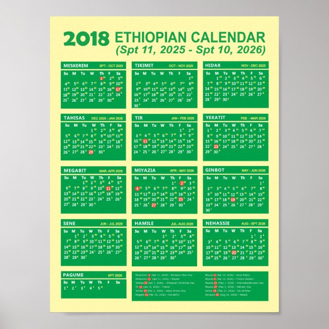2018 Ethiopian New Year Calendar 2025/2026 Poster (Front)