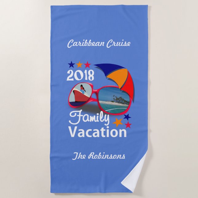 2018 Family Vacation  Cruise Graphic Personalized Beach Towel (Front)