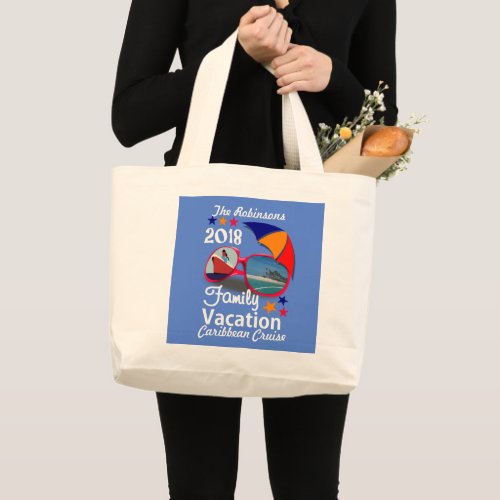 2018 Family Vacation  Cruise Graphic Personalized Large Tote Bag
