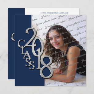 2018 Graduation Navy Blue and Silver Invitation
