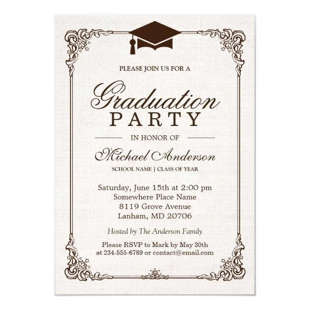 2018 Graduation Party Elegant Frame Ivory Linen Invitation