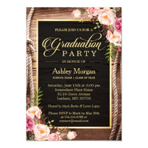 2018 Graduation Party Floral Rustic Country Wooden Invitation