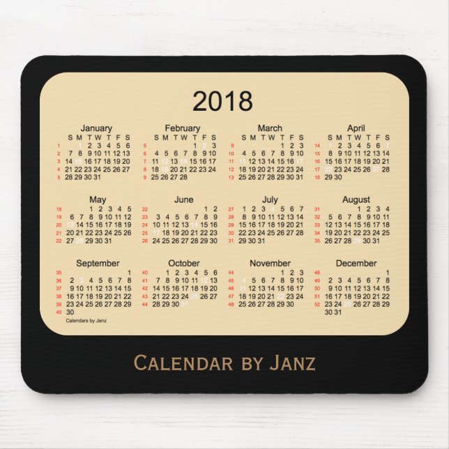 2018 Holiday 52 Week Black Wheat Calendar by Janz Mouse Pad (Front)