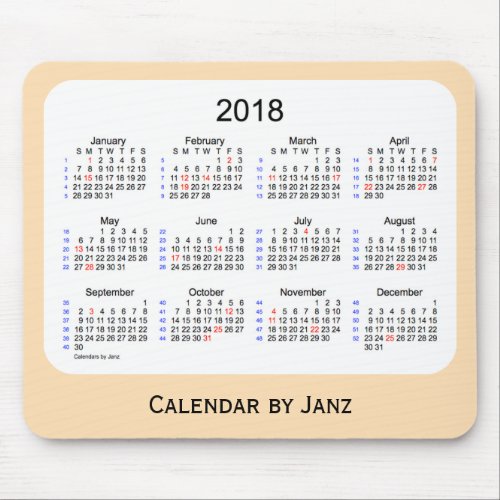 2018 Holiday 52 Weeks Wheat Calendar by Janz Mouse Pad