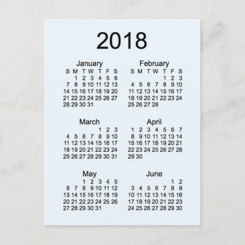 2018 Mini 6 Month Calendar Postcard
