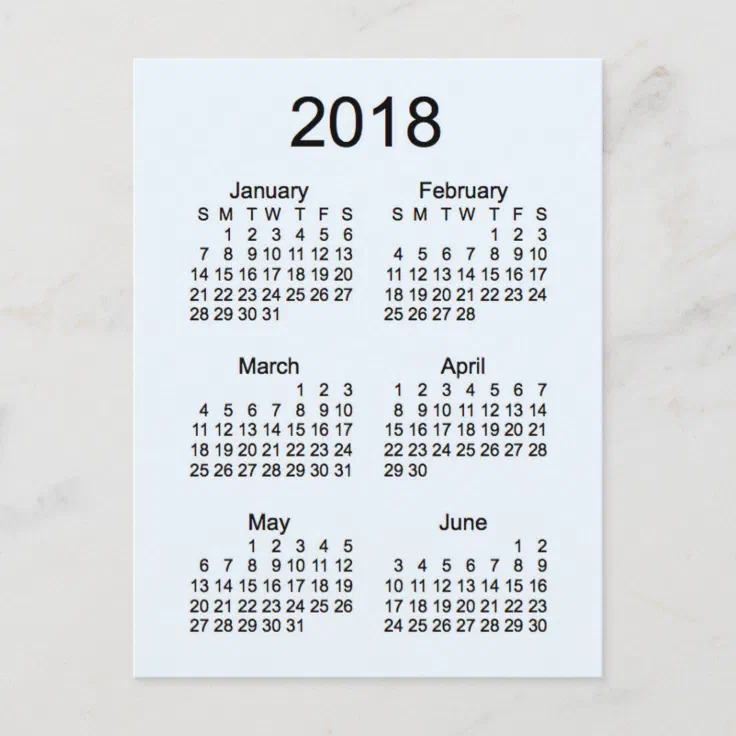 18 Mini 6 Month Calendar Postcard Zazzle