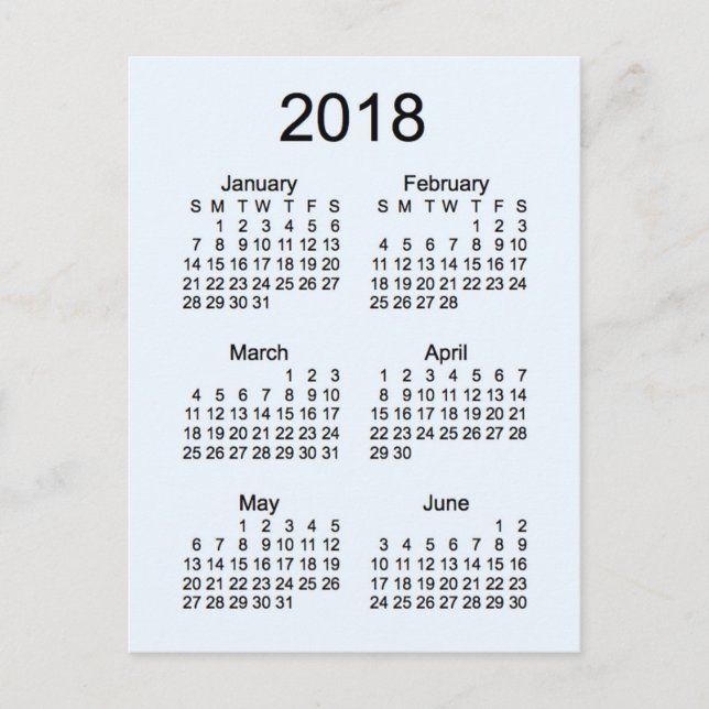 2018 Mini 6 Month Calendar Postcard (Front)