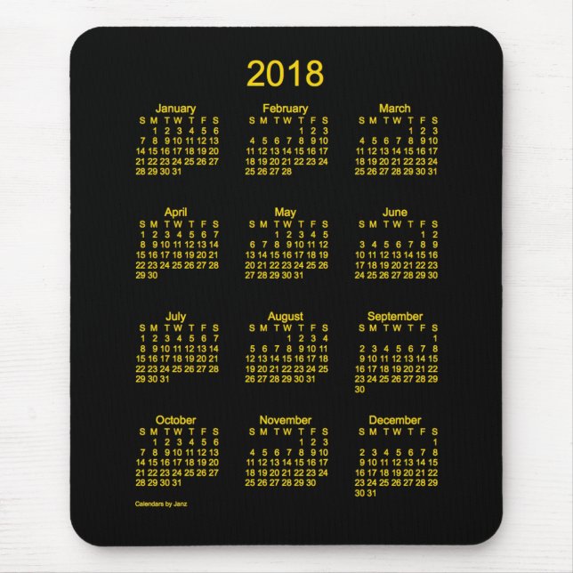 2018 Neon Gold Calendar by Janz Mouse Pad (Front)