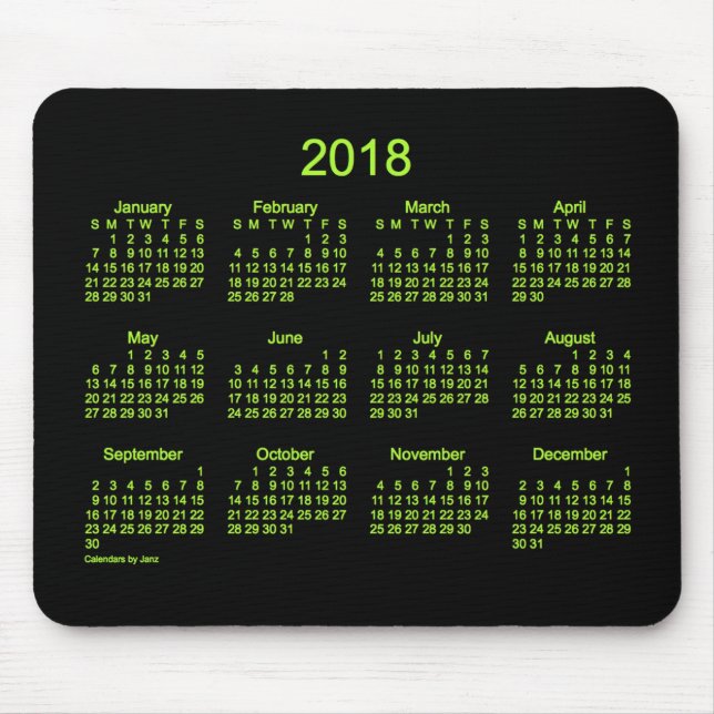 2018 Neon Green Calendar by Janz Mouse Pad (Front)