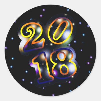 2018 Outer Space Happy New Year Classic Round Sticker by iambandc_art at Zazzle