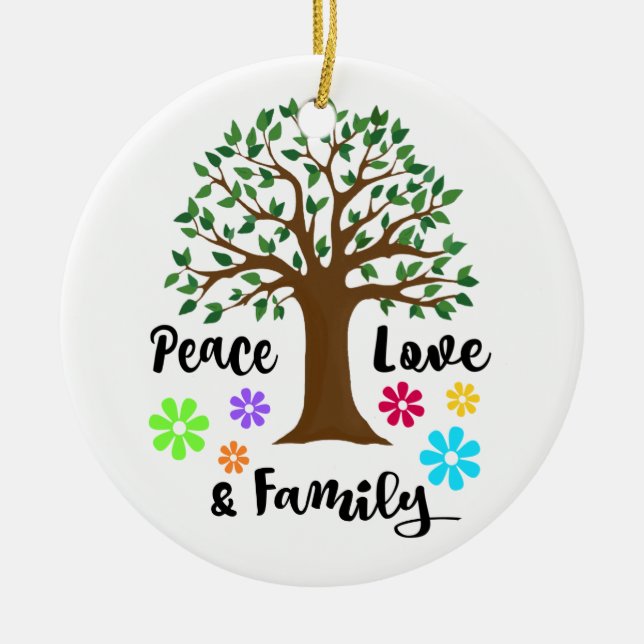 2018 Peace Love Family Tree Reunion Christmas Gift Ceramic Ornament (Front)