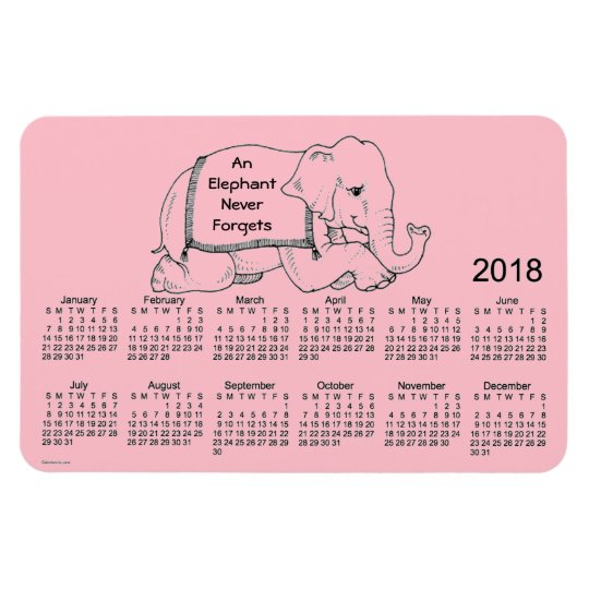 2018 Pink Elephant Calendar By Janz 4x6 Magnet Zazzle