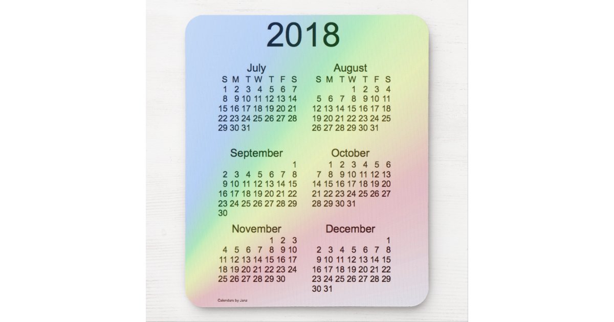 2018 Rainbow Large Print 6 Month Calendar by Janz Mouse Pad | Zazzle