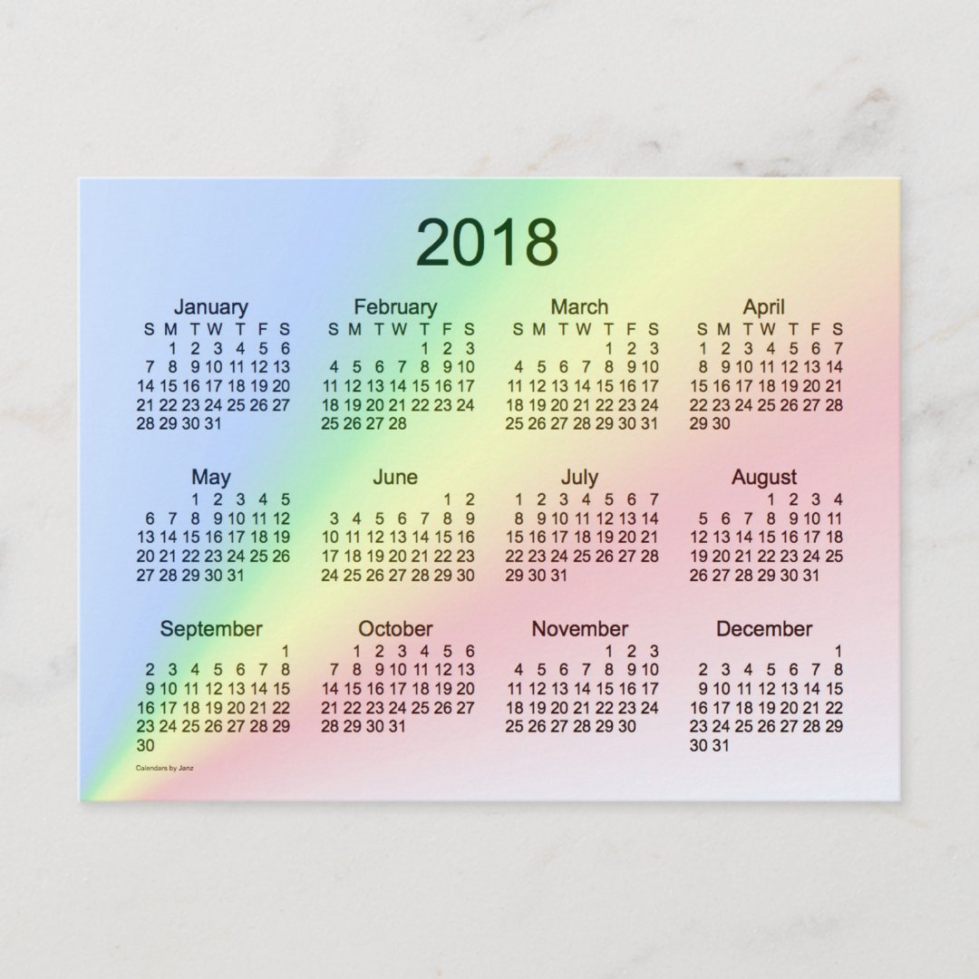 2018 Rainbow Mini Calendar by Janz Postcard | Zazzle