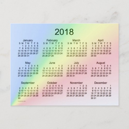 2018 Rainbow Mini Calendar by Janz Postcard