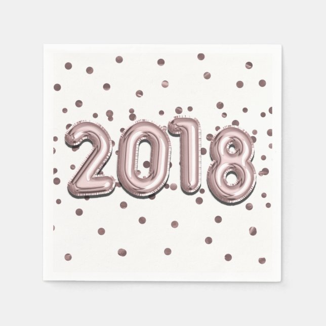 2018 Rose Gold Balloons & Foil Confetti Dots Party Paper Napkins (Front)