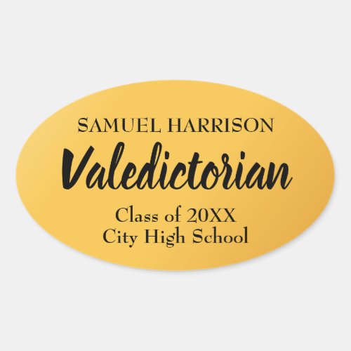 2018 Valedictorian Personalized Gold Graduation Oval Sticker