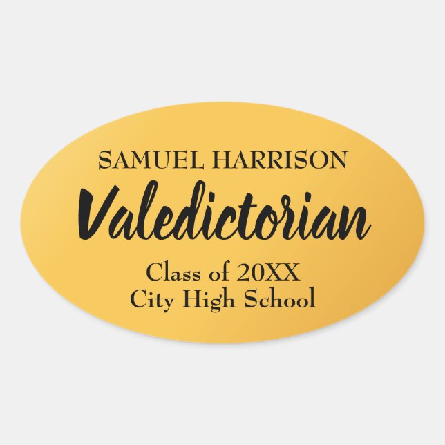 2018, Valedictorian Personalized Gold Graduation Oval Sticker (Front)