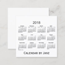 2018 White Calendar by Janz Square Business Card