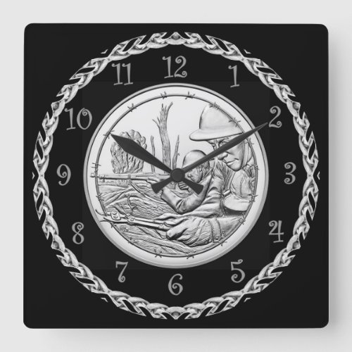 2018 WWI Doughboys Centennial Army Medal Image    Square Wall Clock