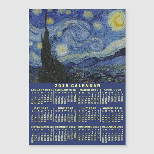 2018 Year Calendar Starry Night or Add Your Photo