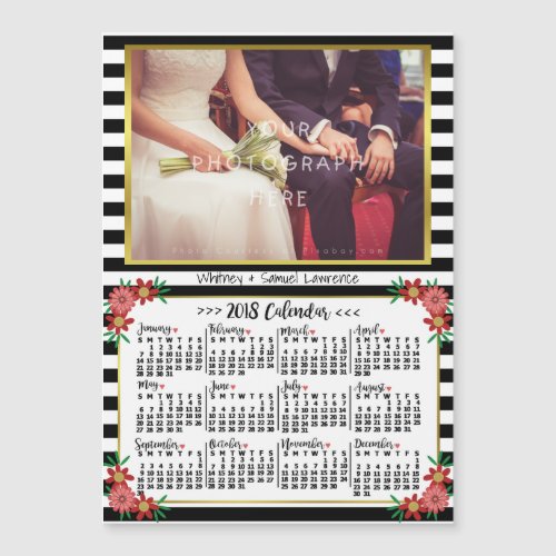 2018 Year Calendar Trendy Floral Stripes  Photo