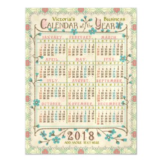 2018 Year Calendar Victorian Art Nouveau | Custom Magnetic Card