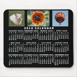 2018 Year Monthly Calendar Black Custom 3 Photos Mouse Pad