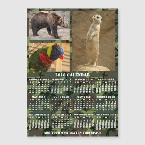 2018 Year Monthly Calendar Camouflage Add 3 Photos