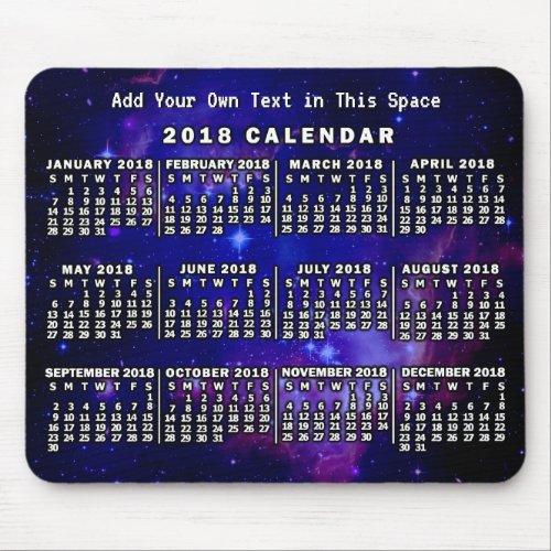 2018 Year Monthly Calendar Custom Space Nebula Mouse Pad