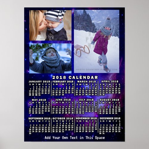 2018 Year Monthly Calendar Space Nebula 3 Photos Poster