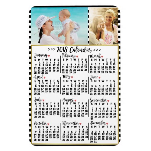 2018 Year Monthly Calendar Stripes  Custom Photos Magnet