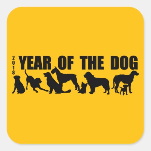 2018 Year of The Dog Yellow Square Sticker