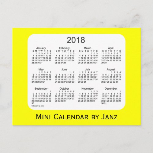 2018 Yellow Mini Calendar by Janz Postcard