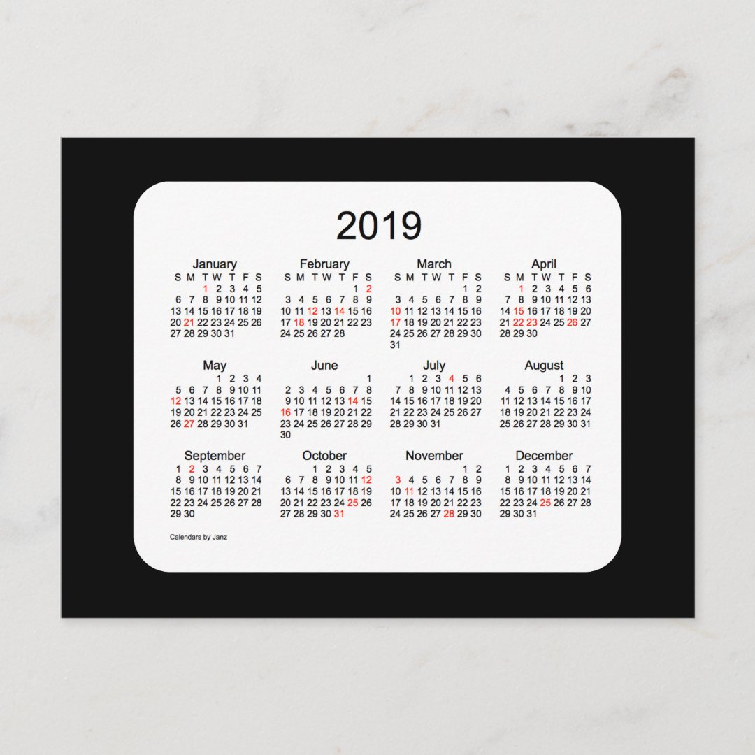 2019 Black Mini Holiday Calendar by Janz | Zazzle