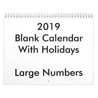 2019 Blank Calendar With Holidays Large Numbers