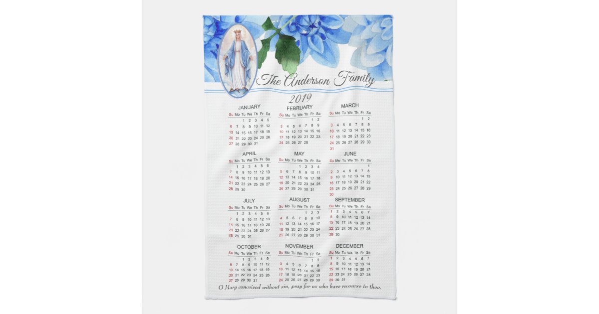 2019 Blessed Virgin Mary Calendar Kitchen Towel Zazzle