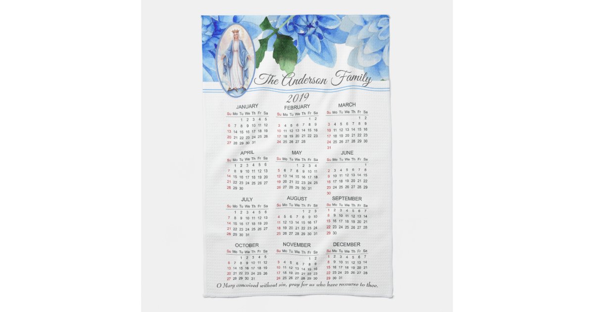 2019 Blessed Virgin Mary Calendar Kitchen Towel Zazzle 2019 Blessed Virgin Mary Calendar Kitchen Towel Zazzle