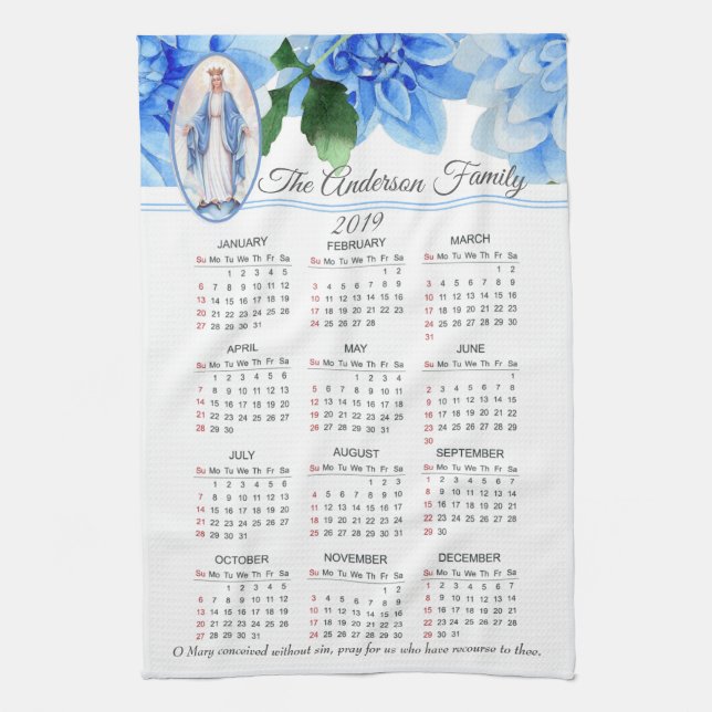 2019 Blessed Virgin Mary Calendar Kitchen Towel (Vertical)