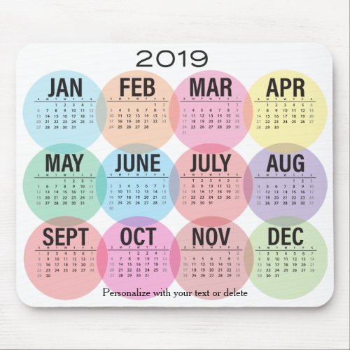 2019 Calendar Colorful Month Design Mouse Pad