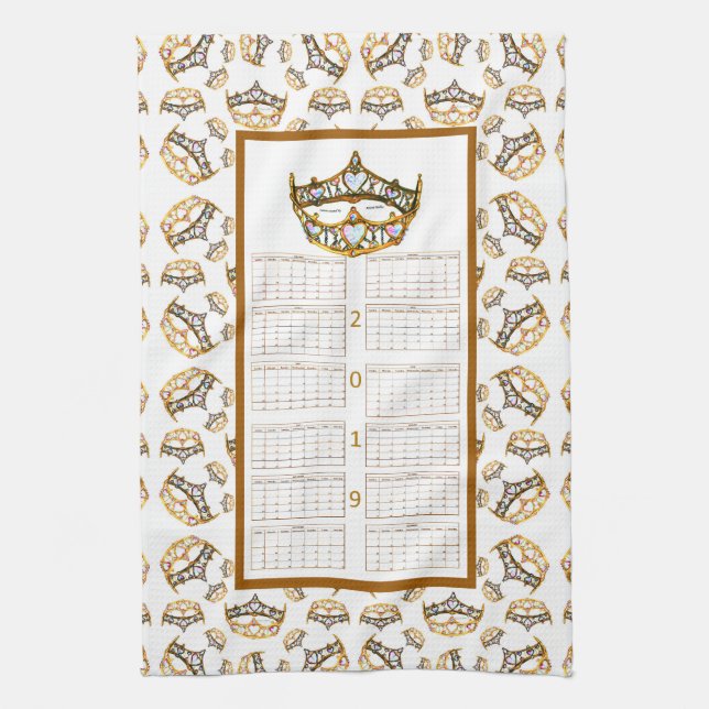 2019 Calendar gold crown tiara Kitchen Tea Towel (Vertical)