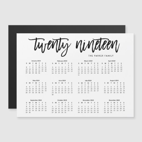 2019 Calendar  Modern Typography Magnetic Card