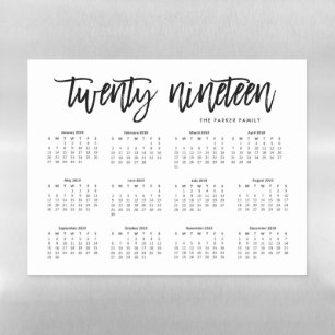 2019 Calendar Modern Typography Magnetic Dry Erase Sheet