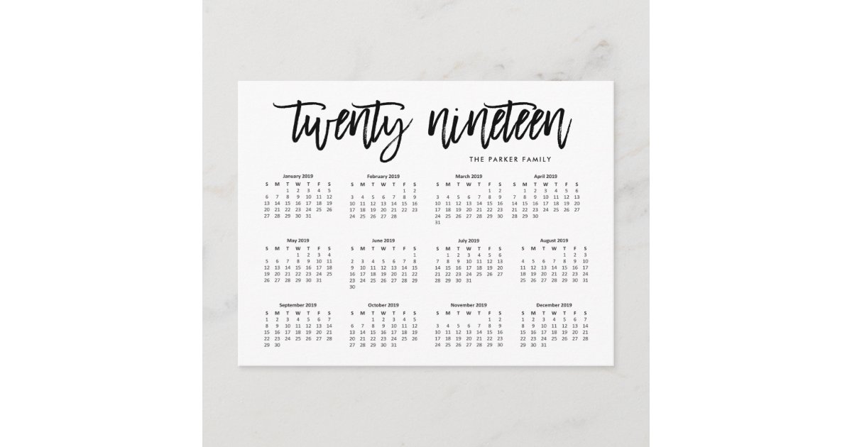 2019 Calendar | Modern Typography Postcard | Zazzle