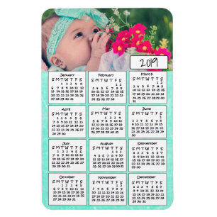 2019 Calendar Personalized Teal Photo Magnet
